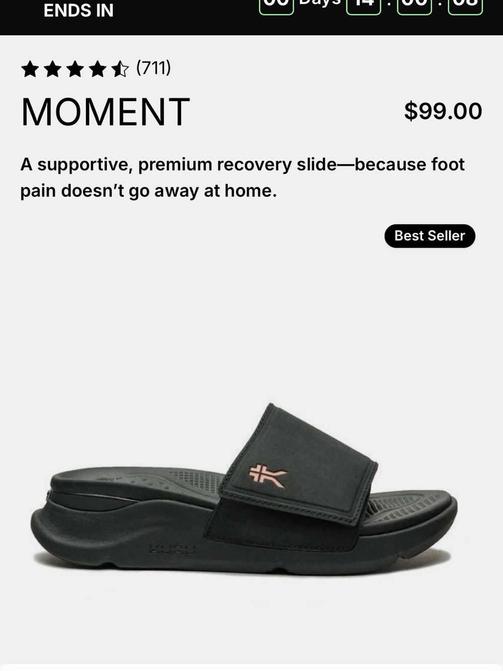 KURU Moment Supportive Recovery Slide - Black with Black  Logo